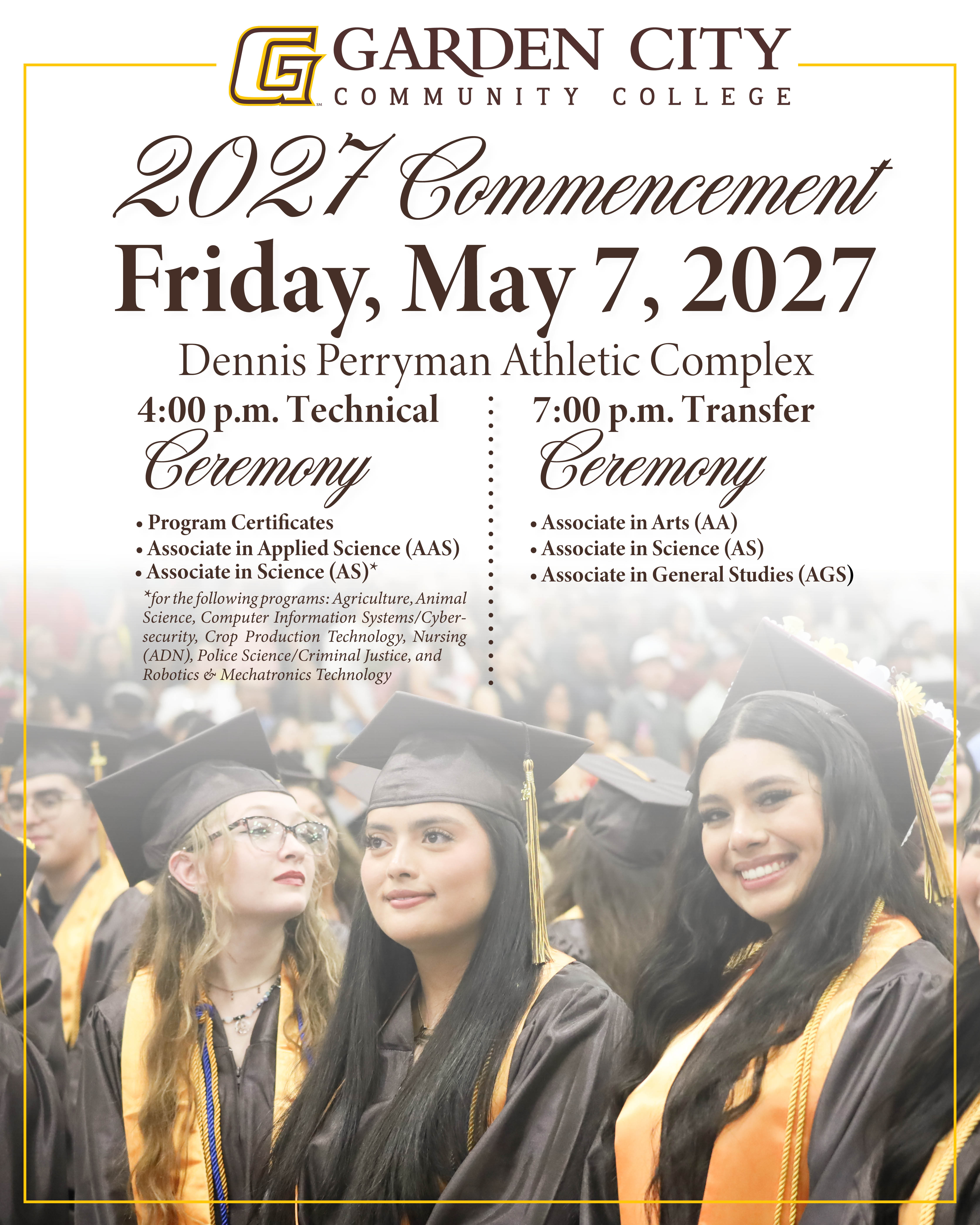 Graphic of Commencement announcement for the 2027 Graduation