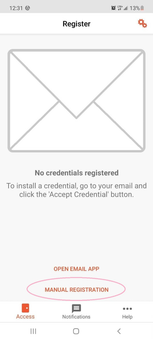 registration of the Gallagher app. Select Manual Registration